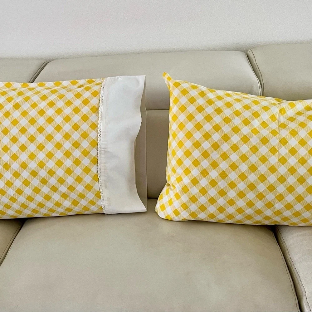 Yellow Checkered Pillowcases 19/28 inches